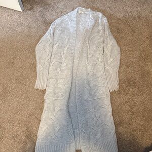 Dex Light Gray Long Cable Knit Cardigan